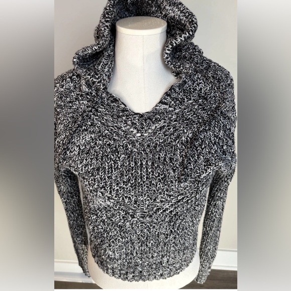 AERO Sweaters - Aero Cropped Hooded Pullover Sweater Black White Small